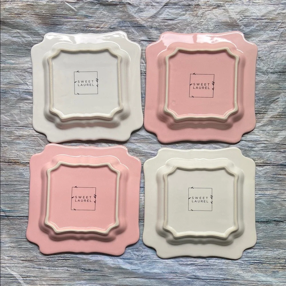 NIB Sweet Laurel 6” Dessert Plates Pink and White with Scalloped Edges - Picture 2 of 10